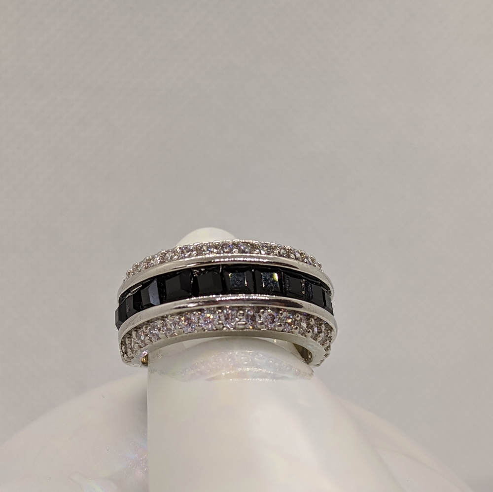 Black crystal and CZ Stainless Steel Ring